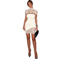 Damen Spitzen Minikleid mit elegantem Stehkragen und gerafften Details R&B