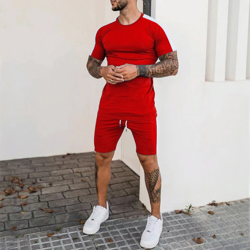 Herren Sportliches Kurzarm- und Shorts-Set mit kontrastierenden Details R&B