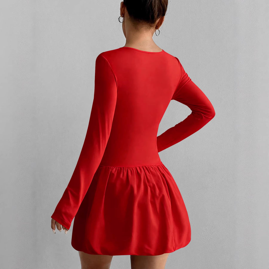 Damen Figurumspielendes Kleid mit langen Ärmeln und gerafftem Saum R&B