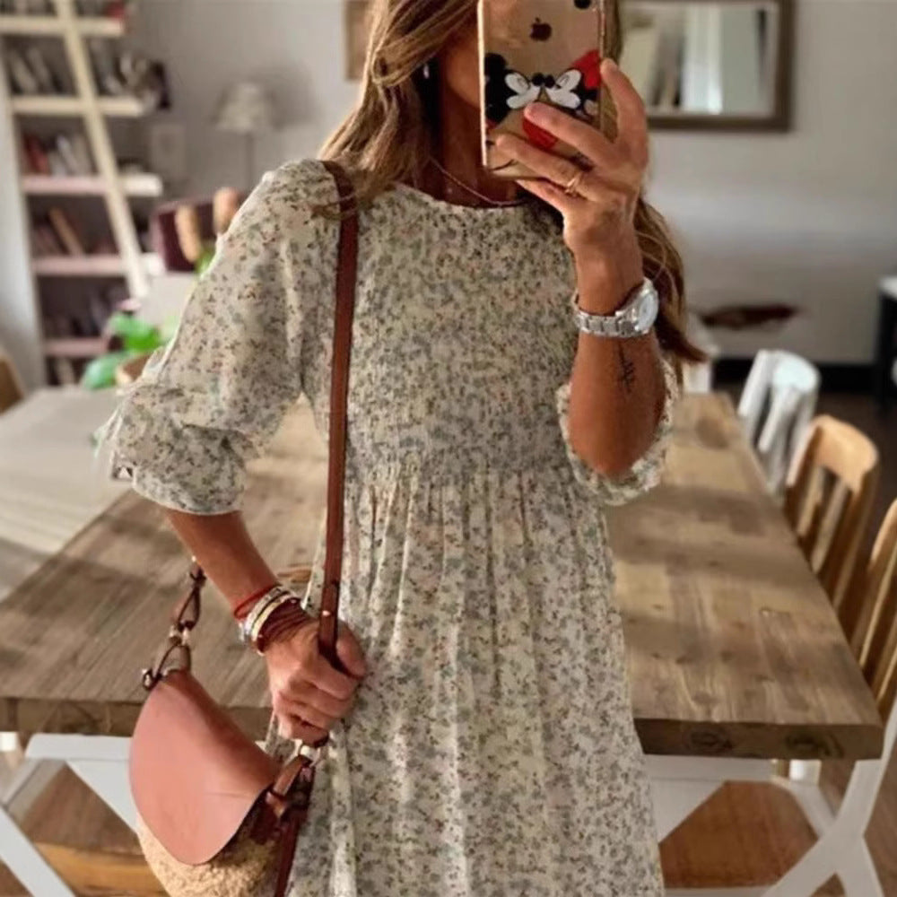 Damen Kleid mit floralen Akzenten und luftigen Puffärmeln Heidi-Mode