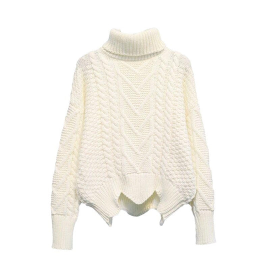 Damen Grobstrickpullover mit hochgeschlossenem Kragen und Zopfmuster R&B