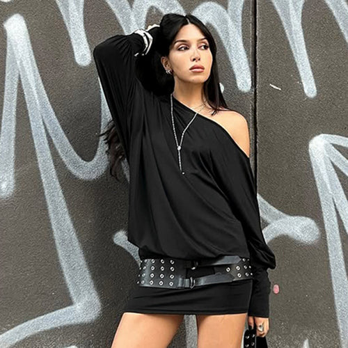 Damen Lässiges Off-Shoulder Kleid mit seitlicher Raffung R&B