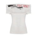 Damen Off-Shoulder T-Shirt mit künstlerischem Druck und figurbetontem Schnitt R&B