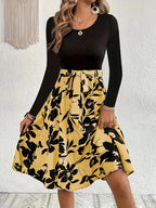 Damen Elegantes Midikleid mit floralem Print und gesmoktem Oberteil R&B