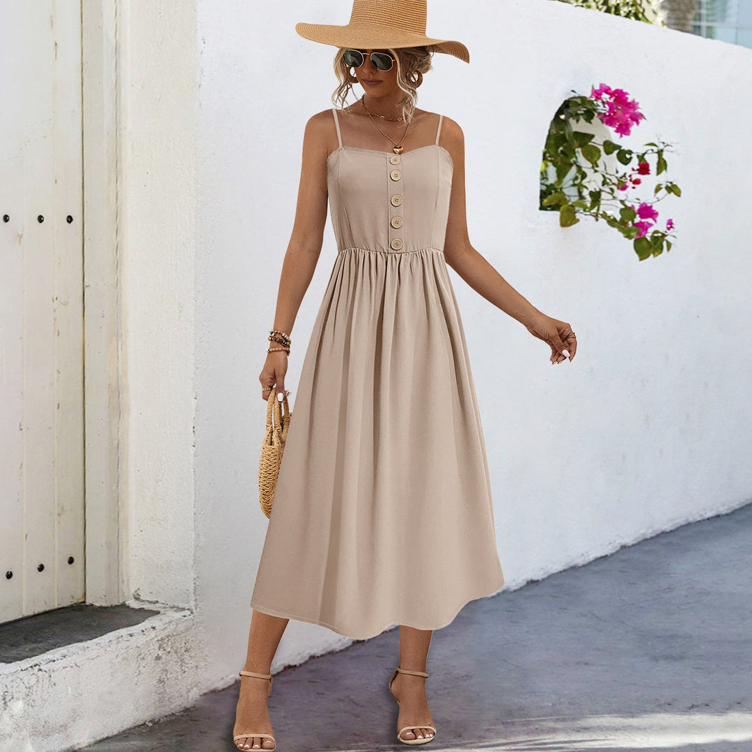 Damen Sommerliches Maxikleid mit Knopfdetails und komfortablem Schnitt R&B