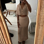 Damen gehäkeltes Crop-Top und Maxi-Rock Set R&B