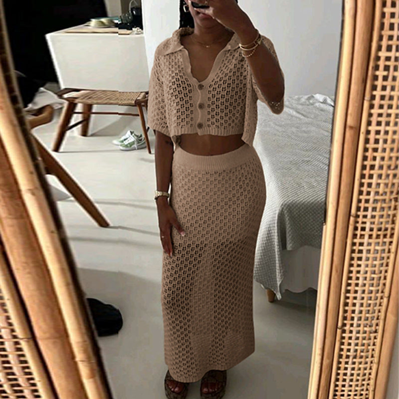 Damen gehäkeltes Crop-Top und Maxi-Rock Set R&B