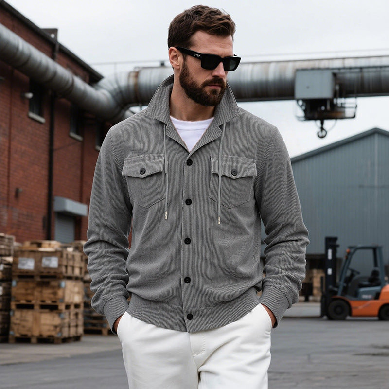 Herren lässige Strickjacke mit praktischen Brusttaschen und modernem Stehkragen R&B