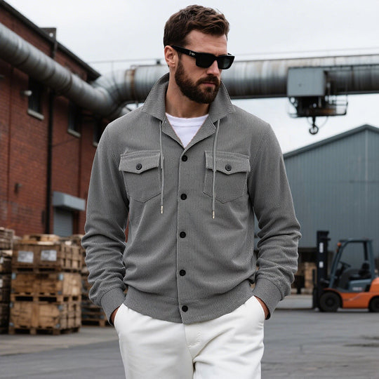 Herren lässige Strickjacke mit praktischen Brusttaschen und modernem Stehkragen R&B
