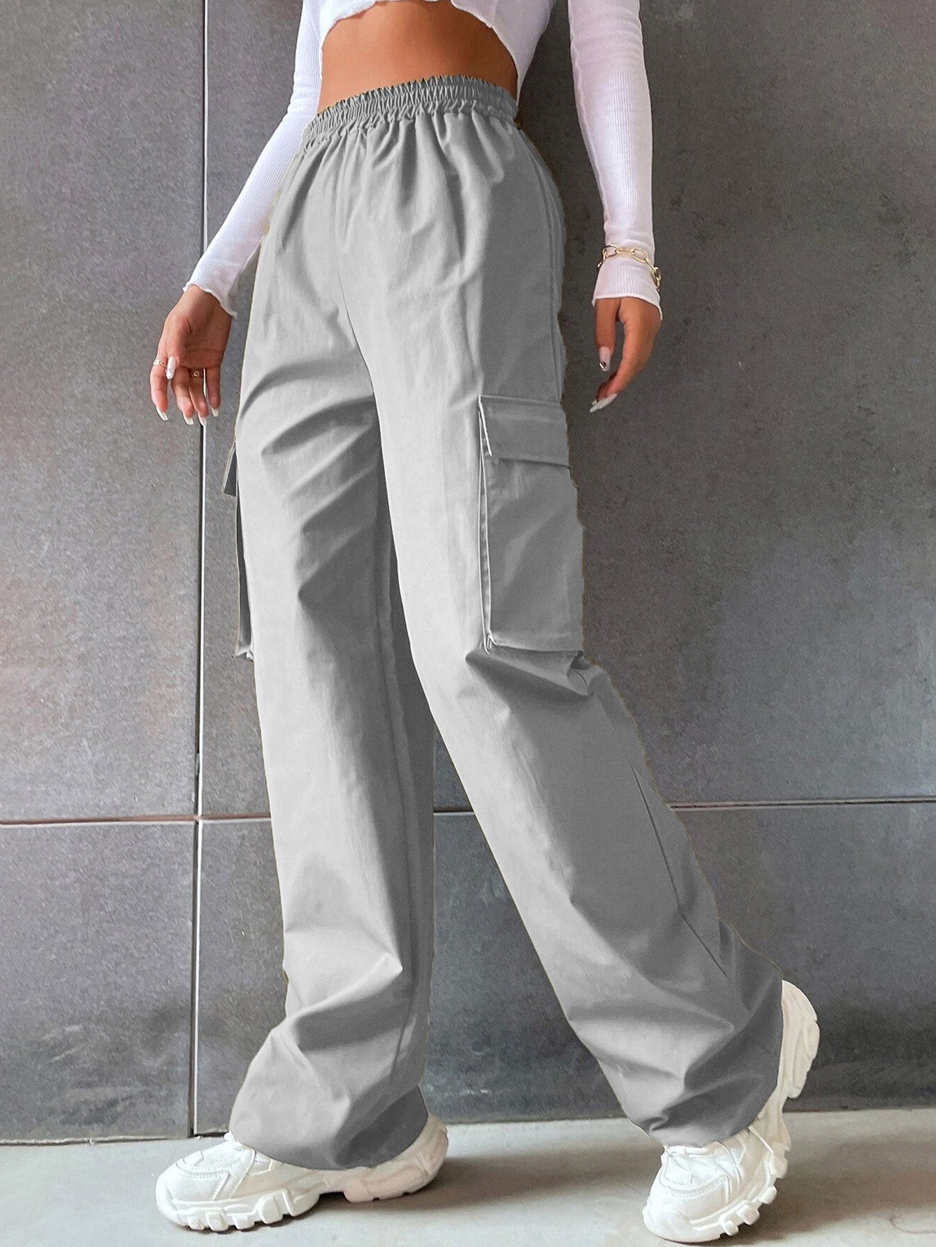 Damen Cargo-Hose mit Seitentaschen und elastischem Bund R&B