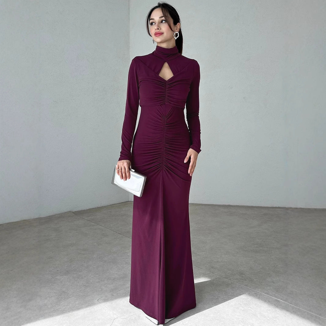 Damen Elegantes Maxikleid mit hochgeschlossenem Design und raffinierten Raffungselementen R&B