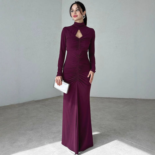 Damen Elegantes Maxikleid mit hochgeschlossenem Design und raffinierten Raffungselementen R&B