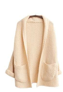 Damen grober Strick-Cardigan mit offenen Ärmeln und praktischen Taschen R&B