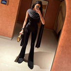 Damen Eleganter Jumpsuit mit Drapierung und weiter Beinführung R&B