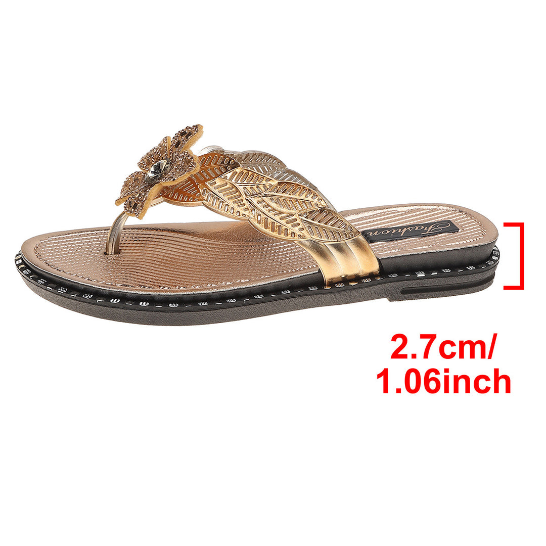Damen modische Zehentrenner-Sandalen mit funkelndem Blumenschmuck R&B