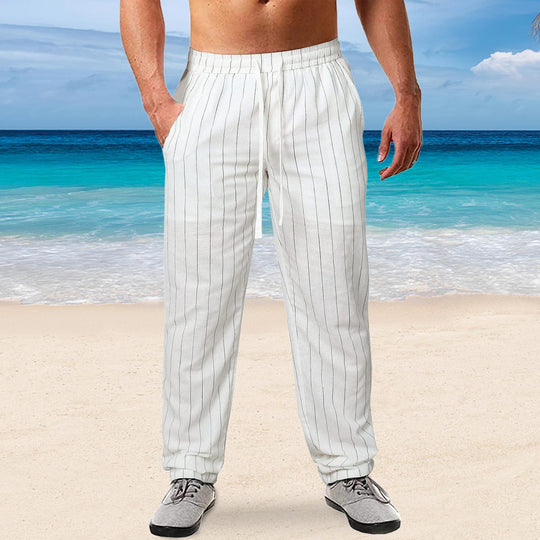 Herren lässige Streifen-Hosen aus Baumwollmix mit elastischem Bund und praktischen Eingrifftaschen R&B