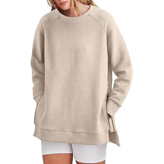 Damen lässiger Sweatshirt mit Seitentaschen und Reißverschluss R&B