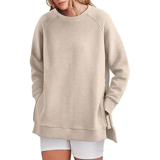 Damen lässiger Sweatshirt mit Seitentaschen und Reißverschluss R&B