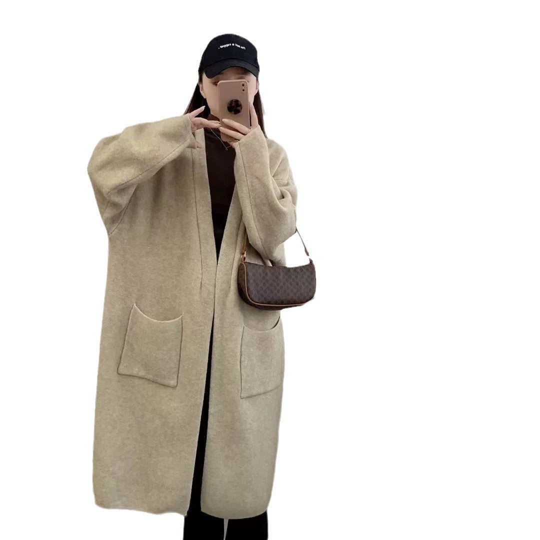 Damen Langer Oversized Strickcardigan mit praktischen Taschen und breiten Ärmeln R&B