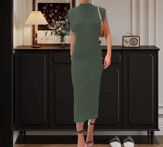 Damen Figurbetontes Maxikleid mit asymmetrischem Design und elegantem Halsschmuck R&B