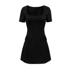 Damen Minikleid mit eckigem Ausschnitt und praktischen Taschen R&B