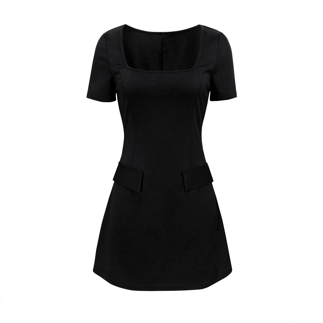 Damen Minikleid mit eckigem Ausschnitt und praktischen Taschen R&B