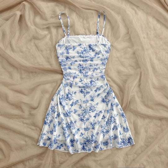 Damen Sommerliches Blumenkleid mit Spaghetti-Trägern und Raffungen R&B