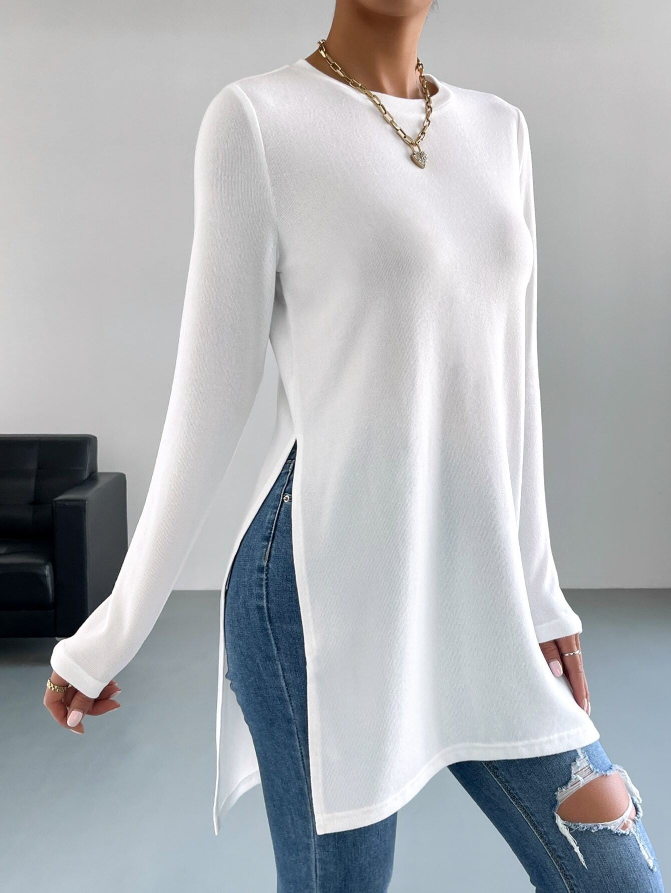 Damen Langarmshirt mit seitlichen Schlitzen und hochwertiger Verarbeitung R&B