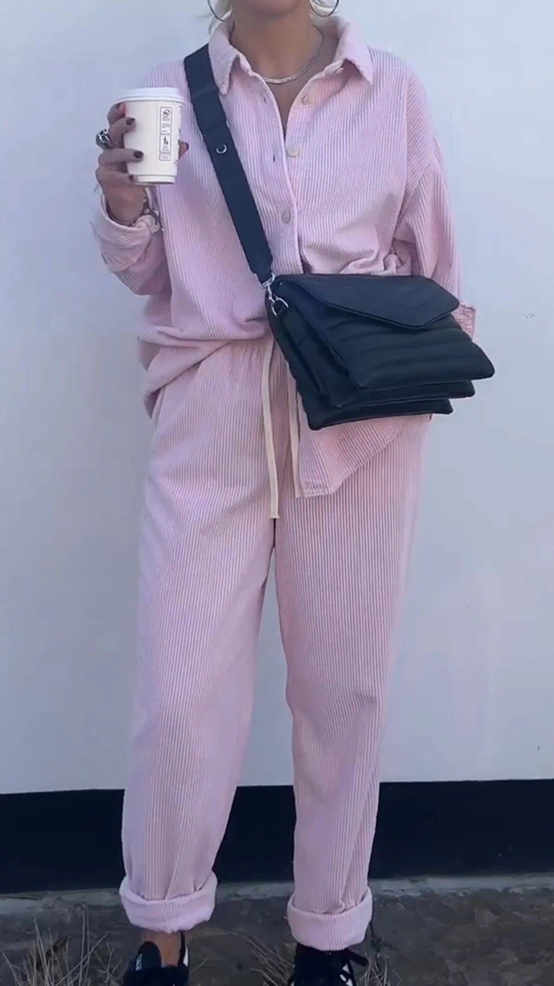 Damen Lässiges Cord-Set mit Knopfleiste und praktischen Taschen R&B