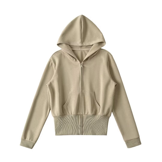 Damen lässige Kapuzenjacke mit Reißverschluss und praktischen Taschen R&B