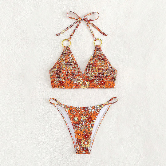 Damen Triangel-Bikini mit modischem Bindeband und eleganten Ringen R&B