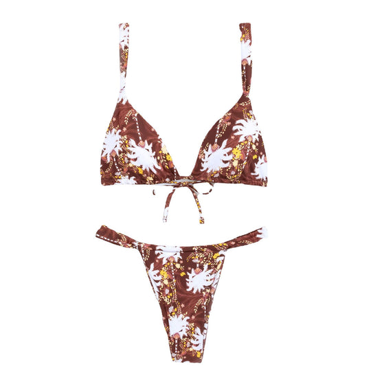 Damen floral gemusterter Triangel-Bikini mit hohem Schnitt R&B