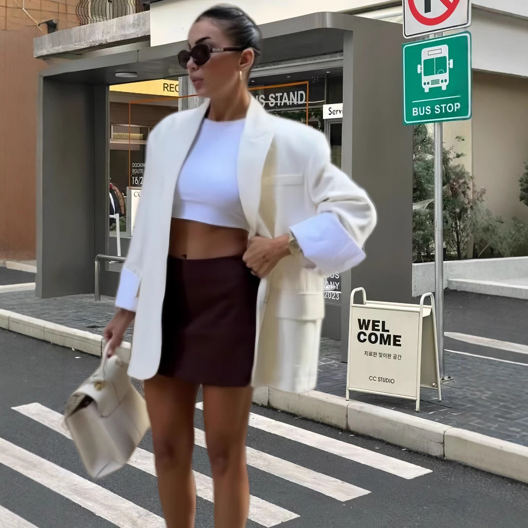 Damen Elegante Oversized-Blazerjacke mit praktischen Taschen R&B