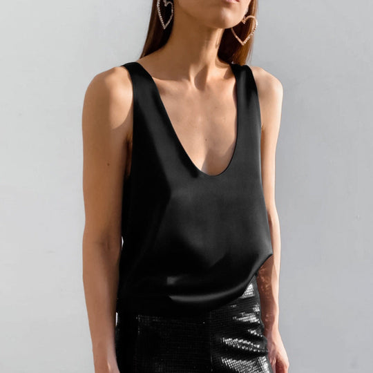 R&B | Frauen Satin U Hals T-Shirt Ärmelloses Top