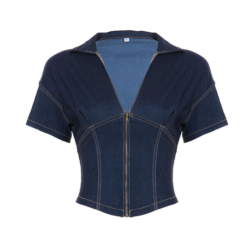 Damen Jeansblusenjacke mit stylischem Zipper und modischem Schnitt R&B