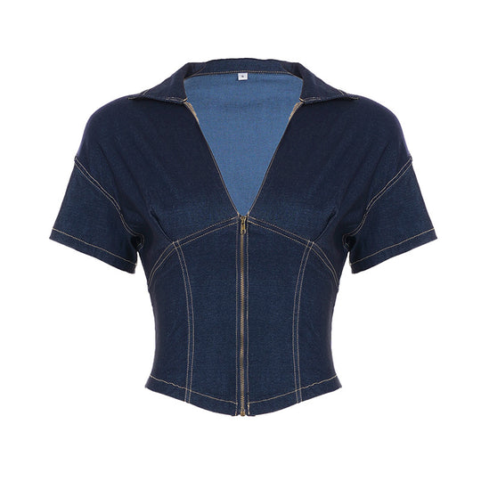 Damen Jeansblusenjacke mit stylischem Zipper und modischem Schnitt R&B
