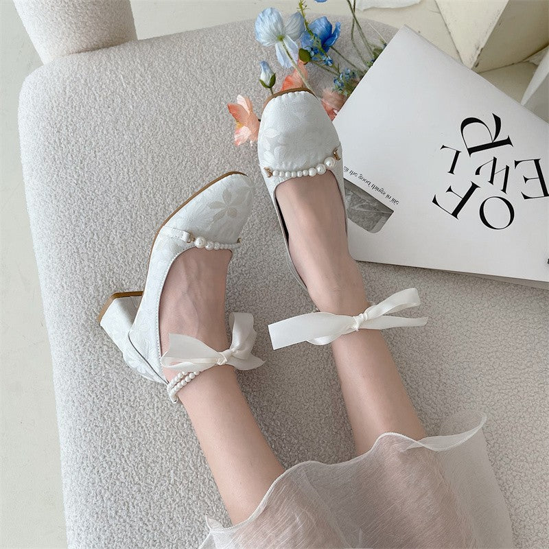 Damen elegante und bequeme Pumps mit Perlenschnürung R&B