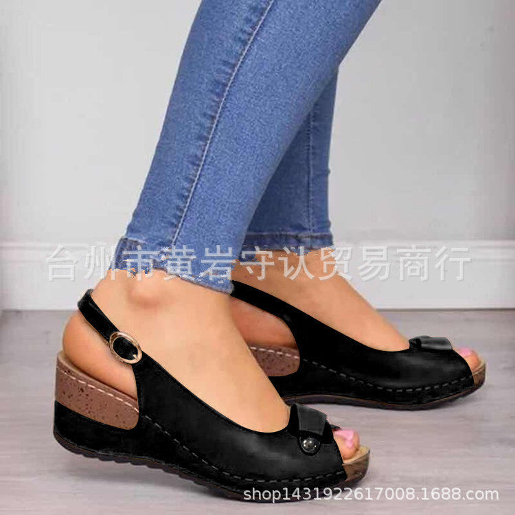 Damen nan Keilsandalen mit verstellbarem Fersenriemen und Korkabsatz R&B