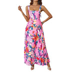 Damen Maxikleid mit floralem Schnitt und modernem Quadrat-Ausschnitt R&B