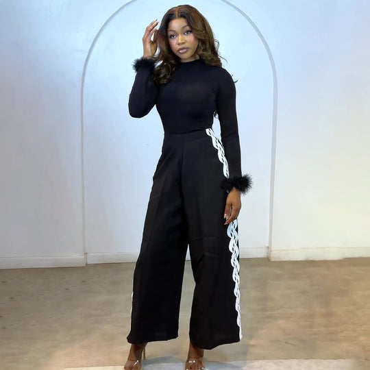 Damen Elegantes Set mit figurbetonendem Oberteil und weitem Hosenstil R&B
