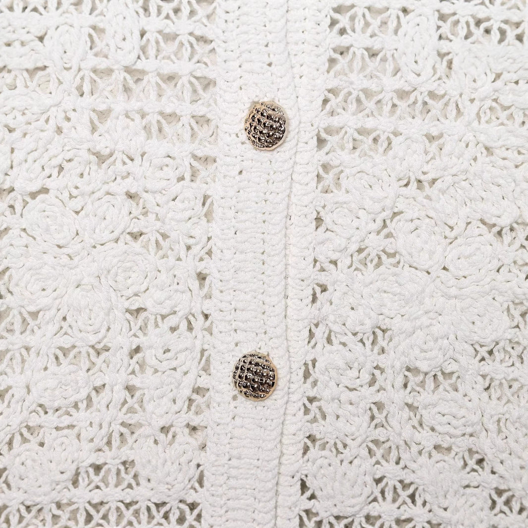 Damen Strickjacke mit feiner Häkelstruktur und praktischen Taschen R&B