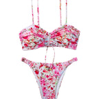 Damen-Bikini-Set mit Raffung und romantischem Blumendesign R&B
