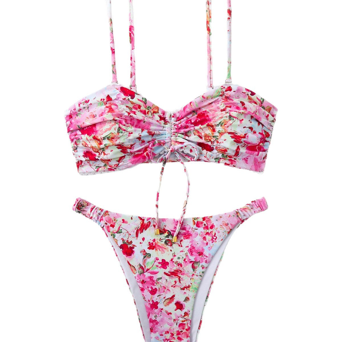 Damen-Bikini-Set mit Raffung und romantischem Blumendesign R&B
