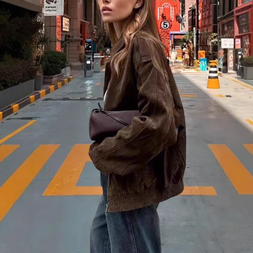 Damen Kunstlederjacke im lässigen Biker-Stil mit dezenten Ziernähten R&B