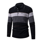 Herren Langarm Polohemd mit gestreiftem Design und Knopfleiste