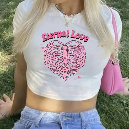 Damen Crop-T-Shirt mit kreativem Nostalgie-Druck und lässigem Schnitt R&B