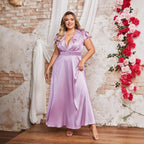Damen Elegantes Maxikleid mit Rüschendetails und taillierendem Gürtel R&B