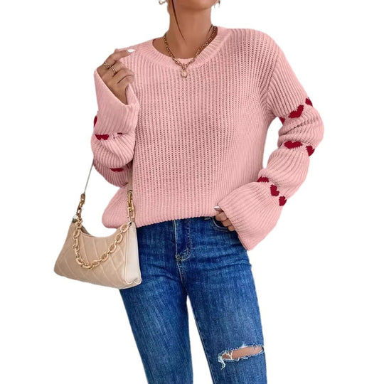 Damen kuscheliger Strickpullover mit modellierenden Ärmeln und Herzmotiv R&B