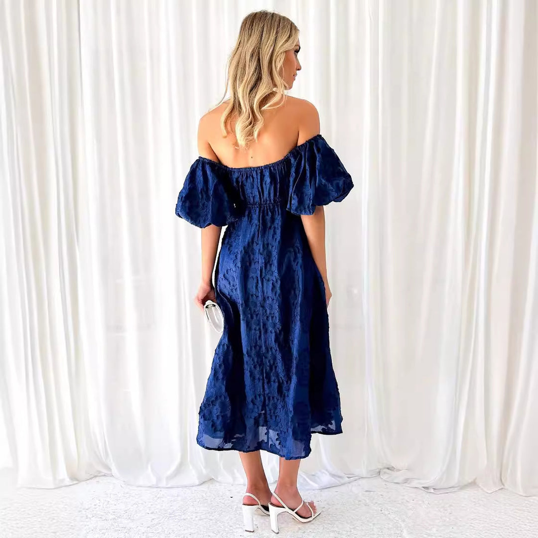 Damen Robe mit schulterfreiem Design und eleganten Puffärmeln R&B