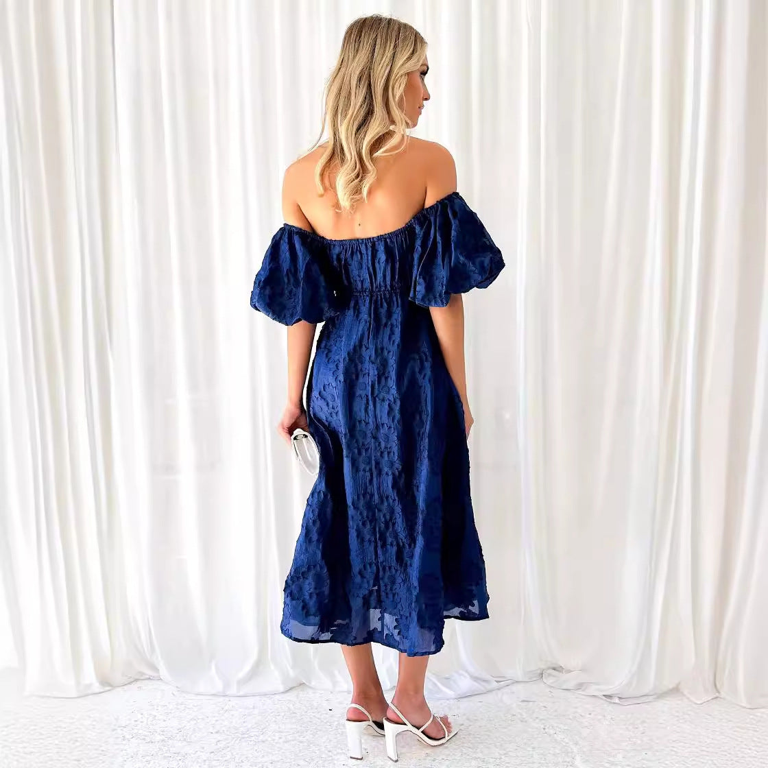 Damen Robe mit schulterfreiem Design und eleganten Puffärmeln R&B